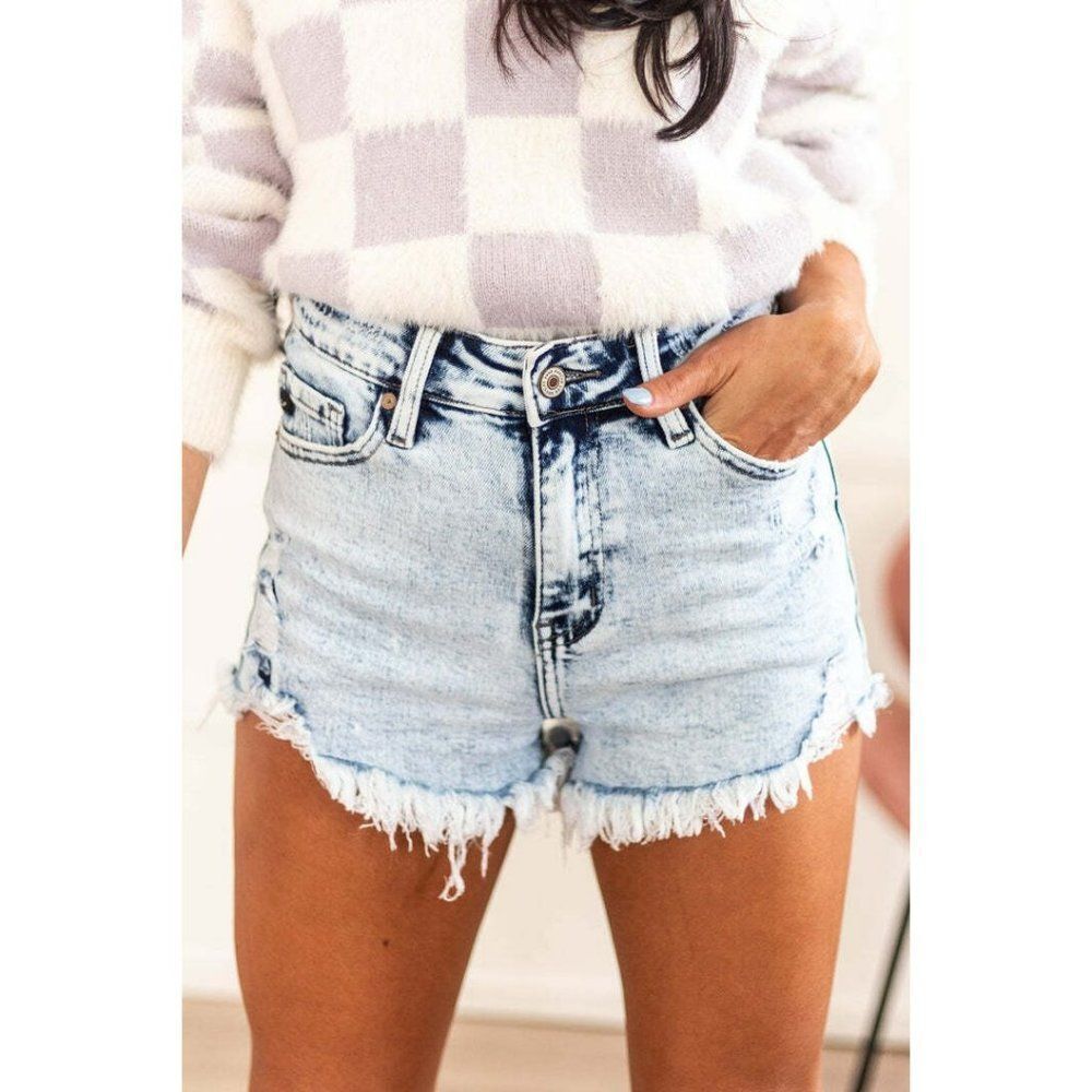 Kancan Light Acid Wash High Rise Shorts With Frayed Hem Summer Spring KC6321L-N